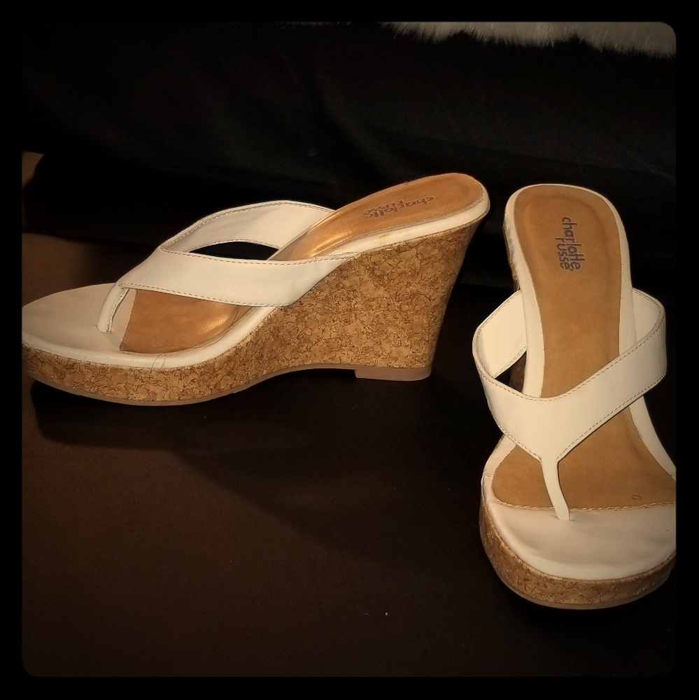 White Thong Platform Wedges